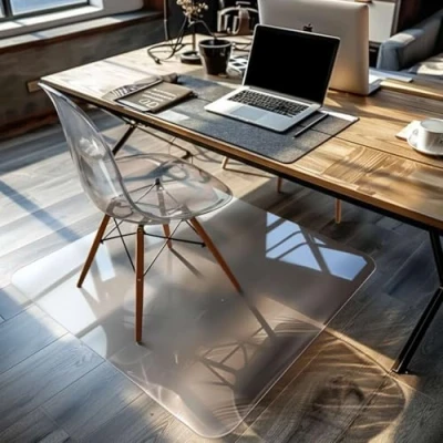 Image of Nicoman Frosted (Semi Clear) Chair Mat, Non Slip PVC Clear Wooden Floor Protector Mat with Round Edge, Heat Resistant &amp; Waterproof Flooring for Home and Office