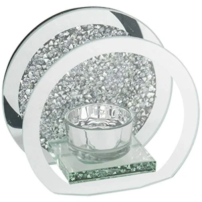 Image of EagleWiz Crushed Jewel Tealight Holder Silver With Mirror Glass Candle Walls