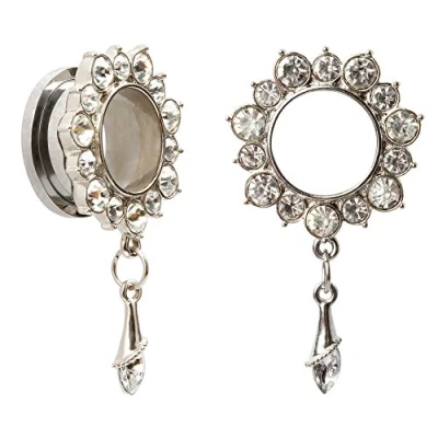 Image of KUBOOZ Ear Piercings Plugs Tunnels Jewelry Gemmed Flower Drop Eyelets Stainless Steel Flare Screw Back Gauges 00g