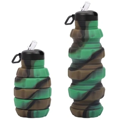 Image of Belle Vous Camouflage Collapsible Silicone Water Bottle 500ml/17oz Foldable BPA Free &amp; Leakproof Reusable Portable Cup Suitable for Camping, Hiking, Gym, Sports, Travel Outdoor Activities
