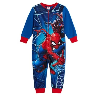 Image of Marvel Spiderman Boys Fleece Onesie, Blue, Age 5 6 Years