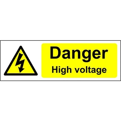 Image of Danger high voltage Safety sign Self adhesive sticker 150mm x 50mm