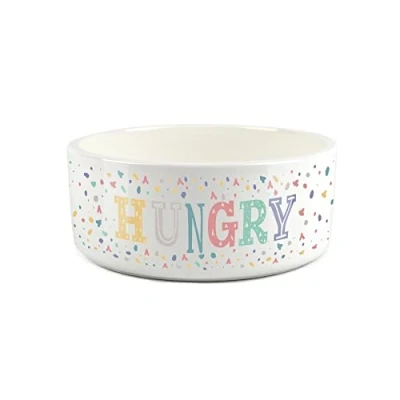 Image of Hungry Dog Large Pet Food Bowl Multicolour Speckles Ceramic White Feeding Dish For Dogs