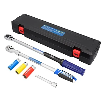 Image of Goodyear Set of 6 Wheel Change Torque Wrench + Reversible Ratchet 3 Piece Socket Extension Box Black