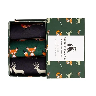 Image of Swole Panda Luxury Super Soft Bamboo Socks For Men 3 Pack Gift Box Size 7 11 Countryside