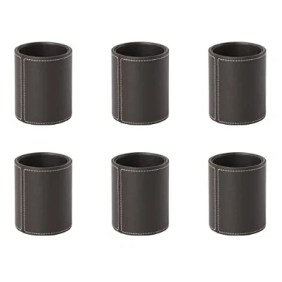 Image of OSCO Brown Faux Leather Pen Pot 6 Pack Pencil Holder Desk Tidy Office Organiser Makeup Storage Cosmetics Display H10.5 x W8.7 D8.7 cm
