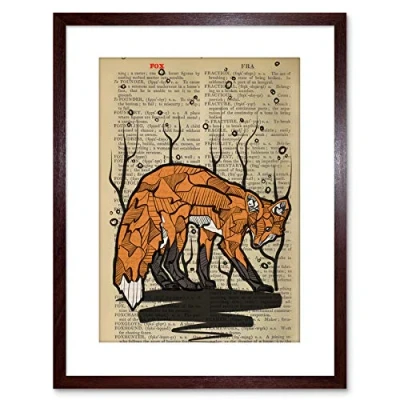 Image of Wee Blue Coo UPCYCLE DICTIONARY FOX DRAWING ANIMAL FRAMED ART PRINT POSTER F97X12407