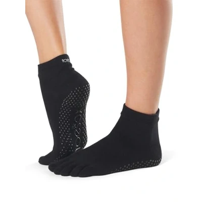 Image of 1 Pair Black Full Toe Organic Cotton Ankle Yoga Socks In Unisex 6 8.5 ToeSox