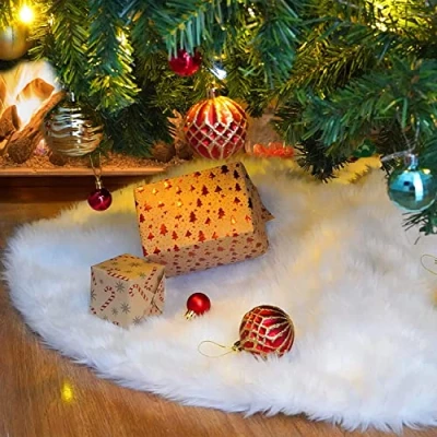 Image of Foryo Christmas Tree Skirts, Faux Fur Large Plush White Round base Mat Xmas Decorations for Your Fits Any Size (White 36inch)