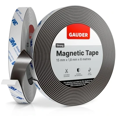 Image of GAUDER Magnetic Tape Self Adhesive (30 mm x 6 m) Magnet Strips with Backing Sticky Back Roll
