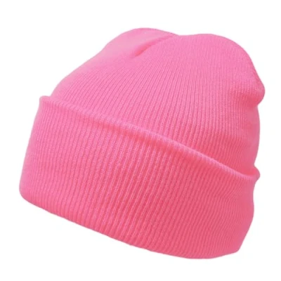 Image of Beanie Hat Plain Baby Pink Soft Comfortable Casual for Men Women Warm Knitted Winter Woolly Skully Ski Headwear