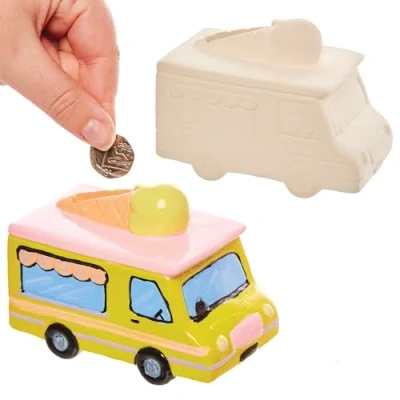 Image of Baker Ross FX708 Ice Cream Van Ceramic Money Banks Pack of 2, Painting Craft Kits for