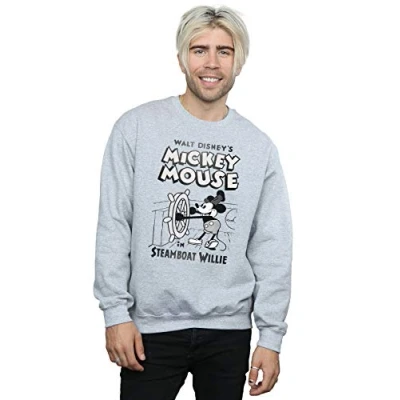 Image of Disney Men&#039;s Mickey Mouse Steamboat Willie Sweatshirt Sport Grey Large