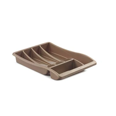 Image of Whitefurze Compact Plastic Kitchen Cutlery Drawer Organiser Storage Spoon Knife Fork Utensil Holder, Rose Gold