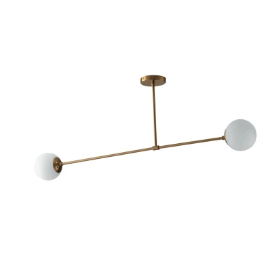 Image of Themys Twin Globe Semi Flush Ceiling Light, Brass, Opal, E14