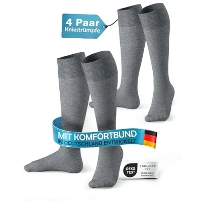 Image of MEDOLY Knee Socks for Men and Women (4 Pairs) with Cotton, Without Cutting Waistband Seam, 4 x grey, 43 46