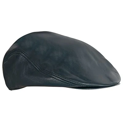 Image of Mens Blue Flat Hat Leather Beret Newsboy Gatsby Golf Cabbie Cap 2XL