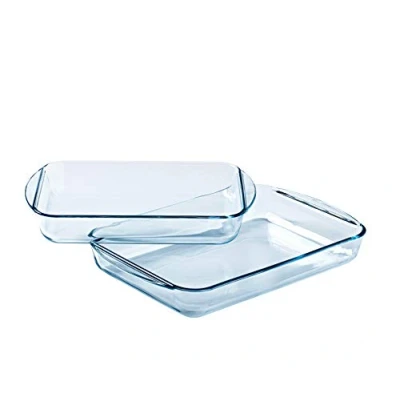 Image of Pyrex Set of 2 rectangular lasagne and gratin dishes 2.8L 3.8L Borosilicate glass Extreme Resistance Dishwasher safe Made in France