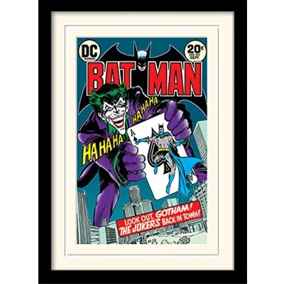 Image of DC Comics MP11076P PL Batman 30 X 40 cm &quot;Joker&#039;S Back In Town&quot; Mounted And Framed Print
