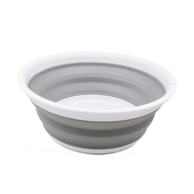Image of SAMMART 5.5L Collapsible Tub Foldable Dish Portable Washing Basin Space Saving Plastic Washtub (White/Grey, 1)