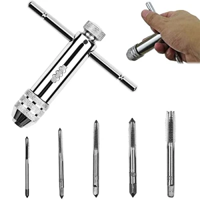 Image of CENPEK Adjustable T Handle Ratchet Tap Holder Wrench, Tapping Threading Tool Set with 5PCS M3 M8 Machine Screw Thread Metric Plug Shaped