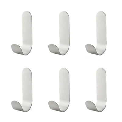 Image of 6 Pieces Sticky Hooks, Self Adhesive Hooks for Hanging, Stainless Steel, Waterproof, Wall Hangers Without Nails, Hanging Clothes, Towels, etc