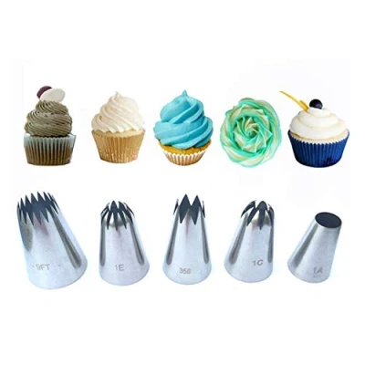 Image of PhantomSky 5PCS Large Icing Piping Nozzles Tips Set Stainless Steel Cake Decorating Kit DIY Decoration Tool for Baking, Cakes, Cup Cookies, Sugarcraft