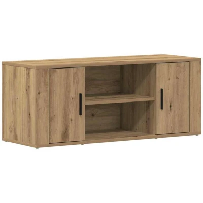 Image of vidaXL TV Stand Media Cabinet with Ample Storage Oak Particle Board Rectangular Living Room Console 2 Doors, Shelves