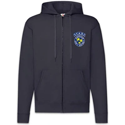 Image of Urban Backwoods Vintage S.T.A.R.S. Logo Men Zipper Hoodie Hooded Sweatshirt Blue Size L