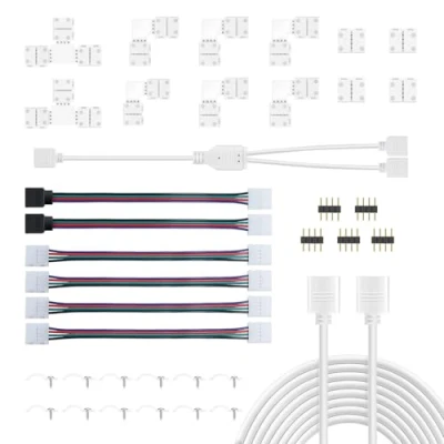 Image of REDTRON LED Light Connector Kit, 10mm RGB Includes L Shape Connectors,T Connectors,2M Strip Extension Cable,Strip to Jumpers,4 Pin Male Connectors