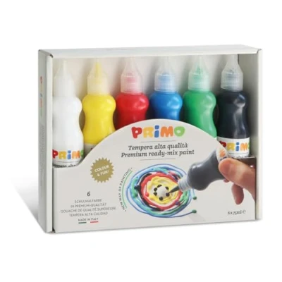 Image of Morocolor PRIMO, tempera to paint 6 colors washable for children, in the bottle 75 ml measuring spout bright high pigmentation Made Italy