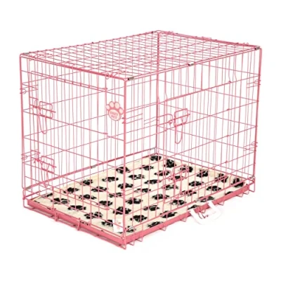 Image of Cozy Pet Dog Cage 30&quot; Pink With Tailored Vet Bedding Metal Tray Folding Puppy Crate Cat Carrier Crate. (We do not ship to Channel Islands or IOW.)