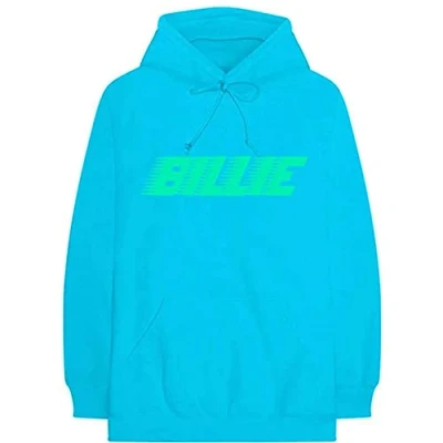 Image of Billie Eilish Hoodie Logo and Blohsh Official Neon Blue Pullover L