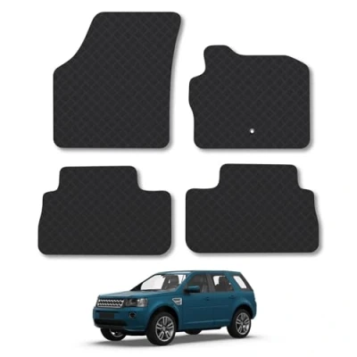 Image of Rubber Car Mats Compatible with Land Rover Freelander (2006 2013) Tailored Fit Floor Set Accessory Black Custom 4 Pieces Clips Anti Slip Backing, Heavy Duty &amp; Waterproof