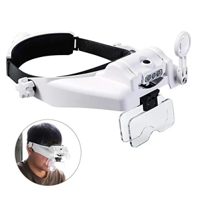 Image of Lighted Head Magnifier With Detachable LEDs, Handsfree Reading Mounted Magnifying Visor Headset Helmet Loupe for Close Work/Sewing/Crafts/Reading/Repair/Jewelry Making (1X to 14X)