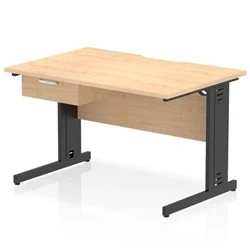 Image of Impulse 1200 x 800mm Scalloped Edge Office Desk Maple Top Black Cable Managed Leg Workstation 1 Drawer Fixed Pedestal