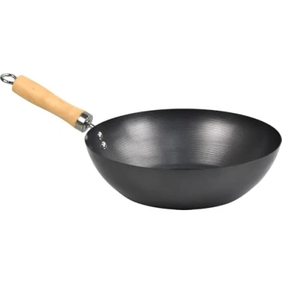 Image of Lavv Housewares Non Stick Carbon Steel Flat Bottom Stir Fry Wok with Wooden Handle (28cm, Long Handle)