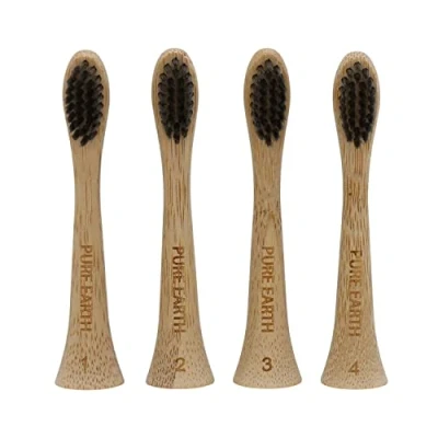 Image of Sustainable Bamboo Electric Toothbrush Heads Biodegradable Recyclable with Charcoal Bristles Compatible Sonicare Toothbrushes (Pack of 4) by Pure Earth Essentials