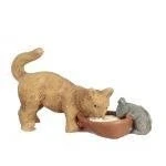Image of Melody Jane Dolls Houses Cat &amp; Mouse Drinking Milk Miniature Pet1:12 Scale