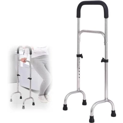 Image of Quad Cane Adjustable Tetrapod Walking Stick with Four Leg Wide Base Stable Lightweight Stainless Steel Canes Standing Mobility Aid