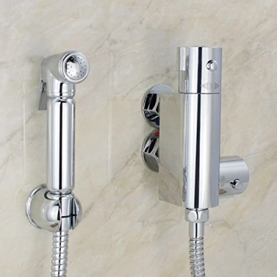 Image of Nes Home Brass Bidet Douche Muslim Shattaf Spray Kit &amp; Mini Thermostatic Bar Shower Mixer Valve Chrome Bathroom