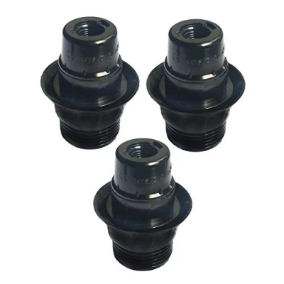 Image of FINELED Small Edison Screw E14 Lamp Holder,3 Pack Bakelite Threaded Pendant Socket &amp; Lampshade Collar Ring (Black)