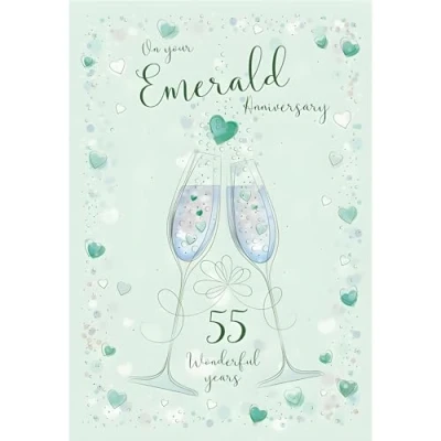 Image of ICG 55th Milestone Emerald Anniversary Card 55 Years Champagne and Love Hearts Embossed with a Foil Finish Eco Friendly Recyclable