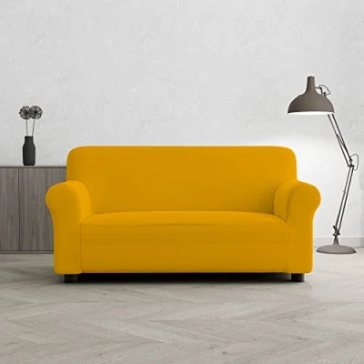Image of Italian Bed Linen Elastic Sofa Cover “Piu Bello, 97% Polyester + 3% Elastane, Yellow, 2 Places