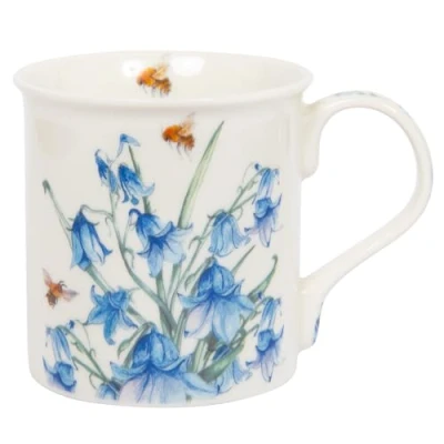 Image of Lesser &amp; Pavey British Designed Coffee Mug Ceramic Mugs for Home or Work Large Hot Drinks Bee Tanical Bluebells Tea and Cups Sarah Boddy