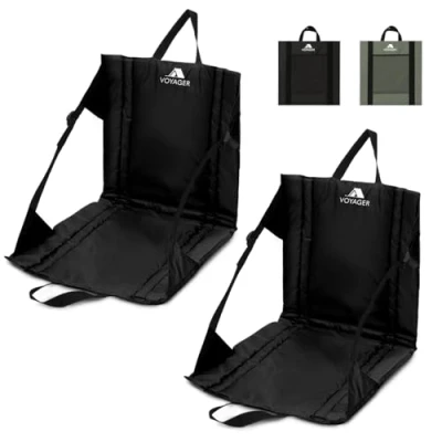 Image of Voyager 2 Pack Folding Camping Chair Lightweight &amp; Portable with Carry Handle, Back Support, Adjustable Straps Pocket Durable Waterproof for Festivals, Stadiums, Hiking Garden (Black)