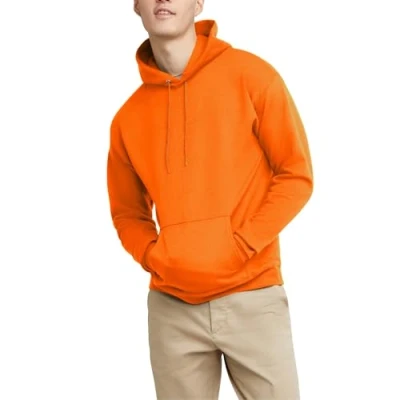 Image of Hanes Men&#039;s EcoSmart Hoodie, Midweight Fleece, Pullover Hooded Sweatshirt, Safety Orange, S