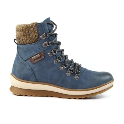 Image of Ladies Sycamore Blue Waterproof Ankle Boot with Knitted Cuff 3