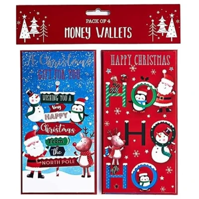 Image of Partisan Christmas Xmas Money Cash Gift Wallets &amp; Envelopes, North Pole Kids Designs Pack of 4