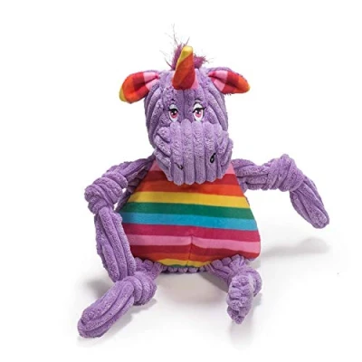 Image of HuggleHounds Plush Corduroy Durable Squeaky Knottie Dog Toyfor Aggressive Chewers, Unicorn, Large
